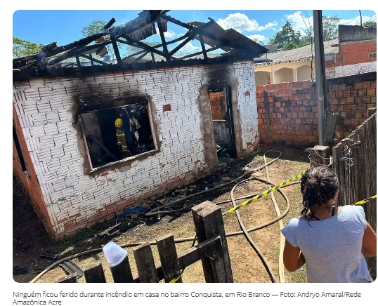Incêndio destrói casa em bairro de Rio Branco